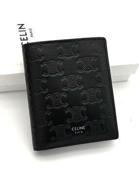 Celine Embossed Triomphe Leather Black Wallet Almost